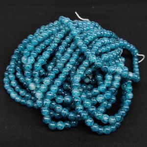 Printed Glass Beads, 8mm, Round, Peacock Blue, 30"(100 Beads Approx)