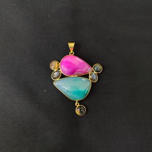 1 Piece Mix Gemstone Pendant Gold Finish | Multicolour Centre Pendant 1 to 2.5 Inch | For Necklace Making
