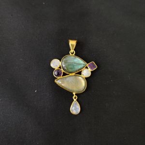 1 Piece Mix Gemstone Pendant Gold Finish | Multicolour Centre Pendant 1 to 2.5 Inch | For Necklace Making