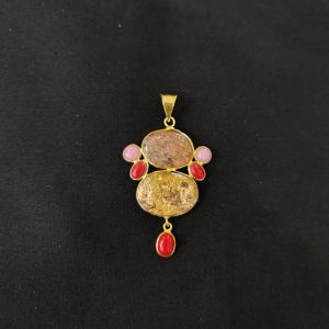 1 Piece Mix Gemstone Pendant Gold Finish | Multicolour Centre Pendant 1 to 2.5 Inch | For Necklace Making