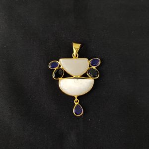 1 Piece Mix Gemstone Pendant Gold Finish | Multicolour Centre Pendant 1 to 2.5 Inch | For Necklace Making