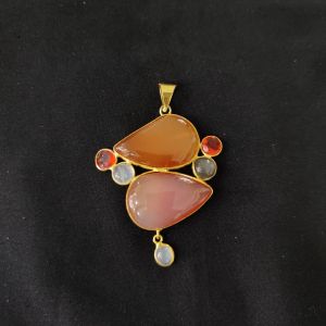 1 Piece Mix Gemstone Pendant Gold Finish | Multicolour Centre Pendant 1 to 2.5 Inch | For Necklace Making