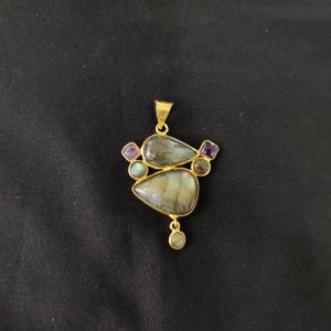 1 Piece Mix Gemstone Pendant Gold Finish | Multicolour Centre Pendant 1 to 2.5 Inch | For Necklace Making