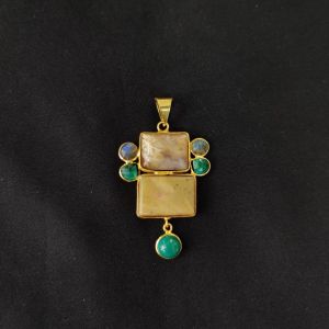 1 Piece Mix Gemstone Pendant Gold Finish | Multicolour Centre Pendant 1 to 2.5 Inch | For Necklace Making