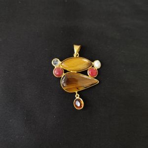1 Piece Mix Gemstone Pendant Gold Finish | Multicolour Centre Pendant 1 to 2.5 Inch | For Necklace Making