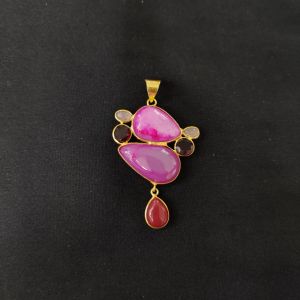 1 Piece Mix Gemstone Pendant Gold Finish | Multicolour Centre Pendant 1 to 2.5 Inch | For Necklace Making