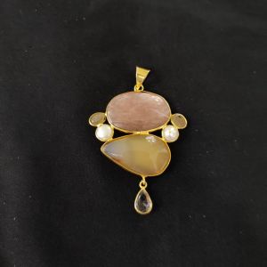 1 Piece Mix Gemstone Pendant Gold Finish | Multicolour Centre Pendant 1 to 2.5 Inch | For Necklace Making