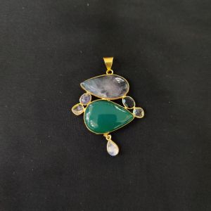 1 Piece Mix Gemstone Pendant Gold Finish | Multicolour Centre Pendant 1 to 2.5 Inch | For Necklace Making