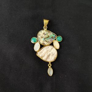 1 Piece Mix Gemstone Pendant Gold Finish | Multicolour Centre Pendant 1 to 2.5 Inch | For Necklace Making