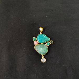 1 Piece Mix Gemstone Pendant Gold Finish | Multicolour Centre Pendant 1 to 2.5 Inch | For Necklace Making
