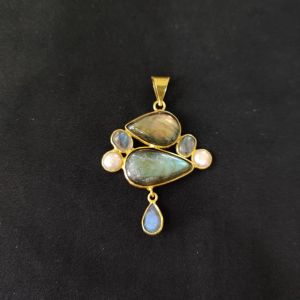 1 Piece Mix Gemstone Pendant Gold Finish | Multicolour Centre Pendant 1 to 2.5 Inch | For Necklace Making