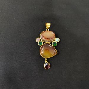1 Piece Mix Gemstone Pendant Gold Finish | Multicolour Centre Pendant 1 to 2.5 Inch | For Necklace Making