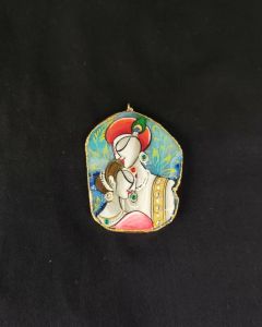 Onyx Pendant features a RadhaKrishna painting on Onyx Stones detailed with Gold foil borders