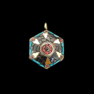 Tibetan Hexagon Shaped Pendant, Black Colour