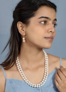 Navrabeads Cream Shell Pearl 2-Layer Necklace for Women | Elegant Layered Pearl Jewelry for Festive Wear & Everyday Sophistication | Handcrafted 20-Length Necklace with Adjustable Back Chain