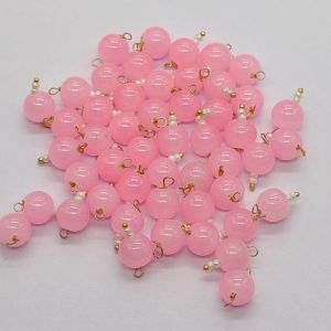 8mm Glass Beads Loreals, Gold Finish, Baby Pink, Pack Of 50 Pieces