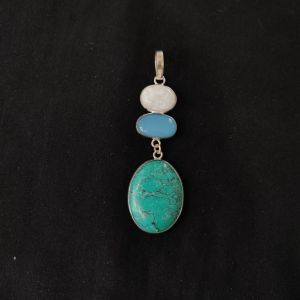1 Piece Gemstone Pendant Silver Finish | Turquoise Centre Pendant 1 to 2.5 Inch | For Necklace Making