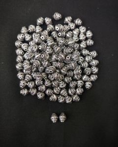Silver Replica Hollow Beads, Made of brass, German silve, Bicone, 8x7MM, Pack of 25gms