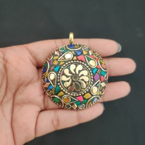 Tibetan Round Shaped Pendant, Multi Colour