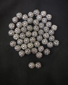 Silver Replica Hollow Beads, Made of brass, German silve, Round (Flower), Pack of 25gms
