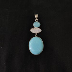 1 Piece Gemstone Pendant Silver Finish | Turquoise Centre Pendant 1 to 2.5 Inch | For Necklace Making