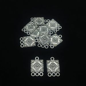 Earring Connector, Antique Silver, Square With 3 Hole Pack Of 5 Pairs