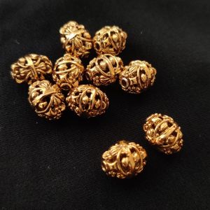 1 Piece of Navrabeads Antique Gold Nakshi Oval Ball 8x10mm | Brass Temple Style Bead | Traditional Jewelry Making Spacer Component
