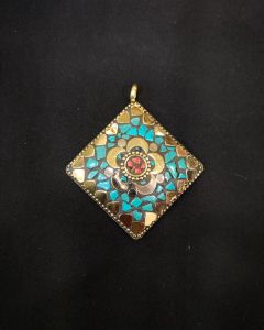 Tibetan Diamond Shaped Flower Pendant ,Multi Color