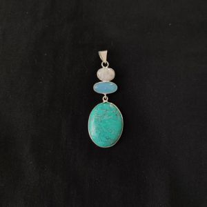 1 Piece Gemstone Pendant Silver Finish | Turquoise Centre Pendant 1 to 2.5 Inch | For Necklace Making