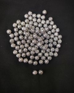 Silver Replica Hollow Beads, Made of brass, German silve, Round,8x7MM, Pack of 25gms