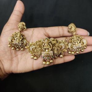 Antique Finish Pendant Goddess Lakshmi with CZ stones