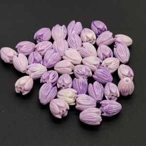 Coral Replica Synthetic Beads, Tulip Shape, 10x8mm, Pack 20 Pcs, Purple
