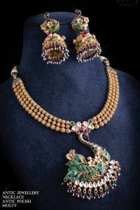 High quality Antique Finish Necklace With Matching Earrings, Peacock