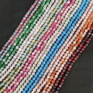10(30”) lines Crackle Glass Beads, 8mm Round,Assorted