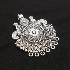 Antique Silver Metal (Peacock) Flower Pendant