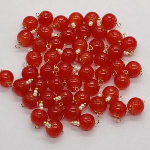 8mm Glass Beads Loreals, Gold Finish, Red, Pack Of 50 Pieces