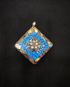 Tibetan Diamond Shaped Flower Pendant ,Multi Color