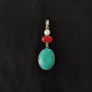 1 Piece Gemstone Pendant Silver Finish | Turquoise Centre Pendant 1 to 2.5 Inch | For Necklace Making