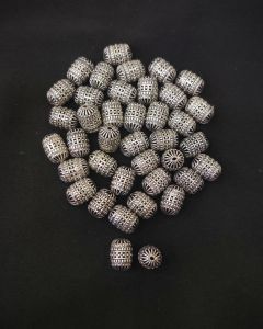 Silver Replica Hollow Beads, Made of brass, German silve, Cylinder Shape, 14x9MM, Pack of 25gms