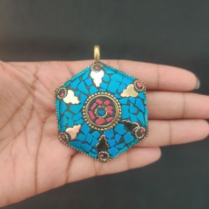Tibetan Diamond Shaped Pendant With Gold Designs 
