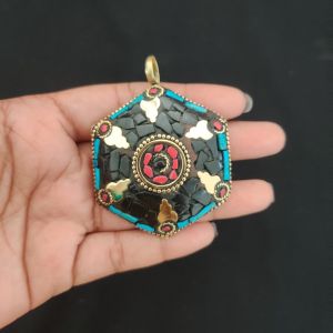 Tibetan Hexagon Shaped Pendant, Black Colour
