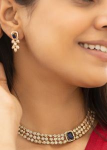 Navrabeads American Diamond Necklace Set with Black & White Stones for Women | Classic AD Jewelry with Matching Earrings | Elegant Party, Evening & Wedding Wear Collection