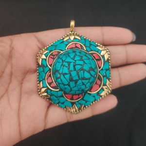 Tibetan Diamond Shaped Pendant With Gold Designs 
