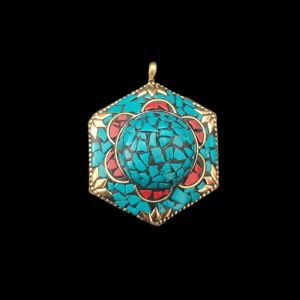 Tibetan Diamond Shaped Pendant With Gold Designs 