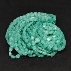 Monolisa (Imitation Cats Eye) Flat Oval Beads, 9x6mm, Light Sea Green