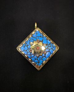 Tibetan Diamond Shaped Flower Pendant ,Multi Color