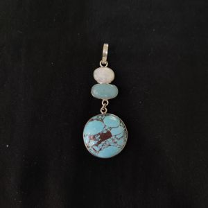 1 Piece Gemstone Pendant Silver Finish | Turquoise Centre Pendant 1 to 2.5 Inch | For Necklace Making