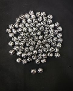 Silver Replica Hollow Beads, Made of brass, German silve, Round, 9x8MM, Pack of 25gms