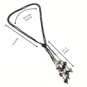  Boho Knot Necklace – Adjustable 2-Line Long Beaded Statement Necklace | Multi-Gem Beads | Wear as Knot Style / Layered Style