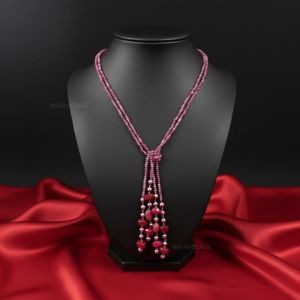  Boho Knot Necklace – Adjustable 2-Line Long Beaded Statement Necklace | Multi-Gem Beads | Wear as Knot Style / Layered Style